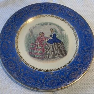 Antique Elegant Blue and 23K Gold Victorian 10.5” Plate/Century by Salem